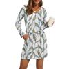 Women's Fashion V-Neck Long Sleeve Drawstring With Pockets Vintage Printed Casual Dresses