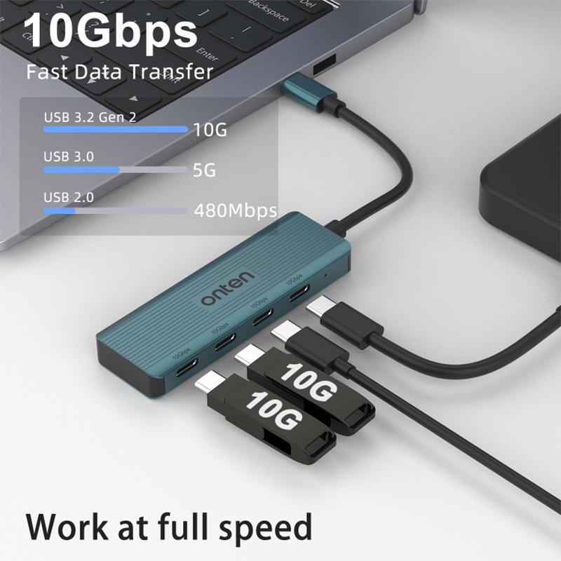 ONTEN UC620 15cm Cable Type-C to 4xUSB-C USB3.2 Gen2 Ports USB Hub Laptop Phone Adapter