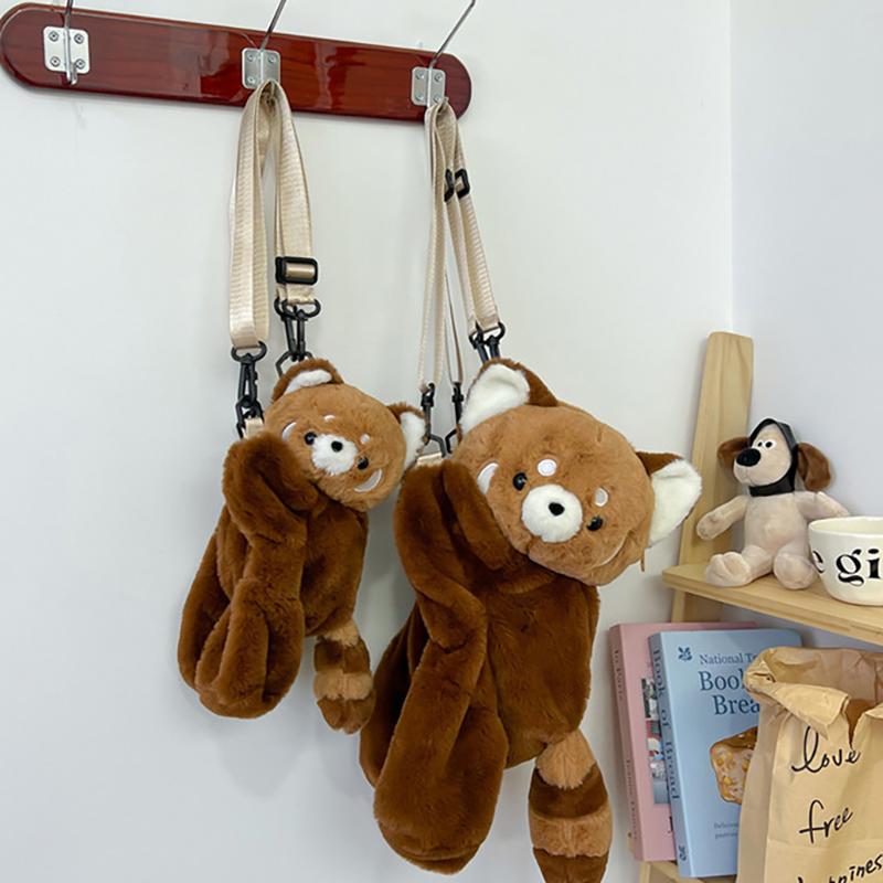 Red Panda Plush Backpack Cute Plushie Doll Women Crossbody Fur Soft Shoulder Bag For Camping Travel Party Female Birthday Gift