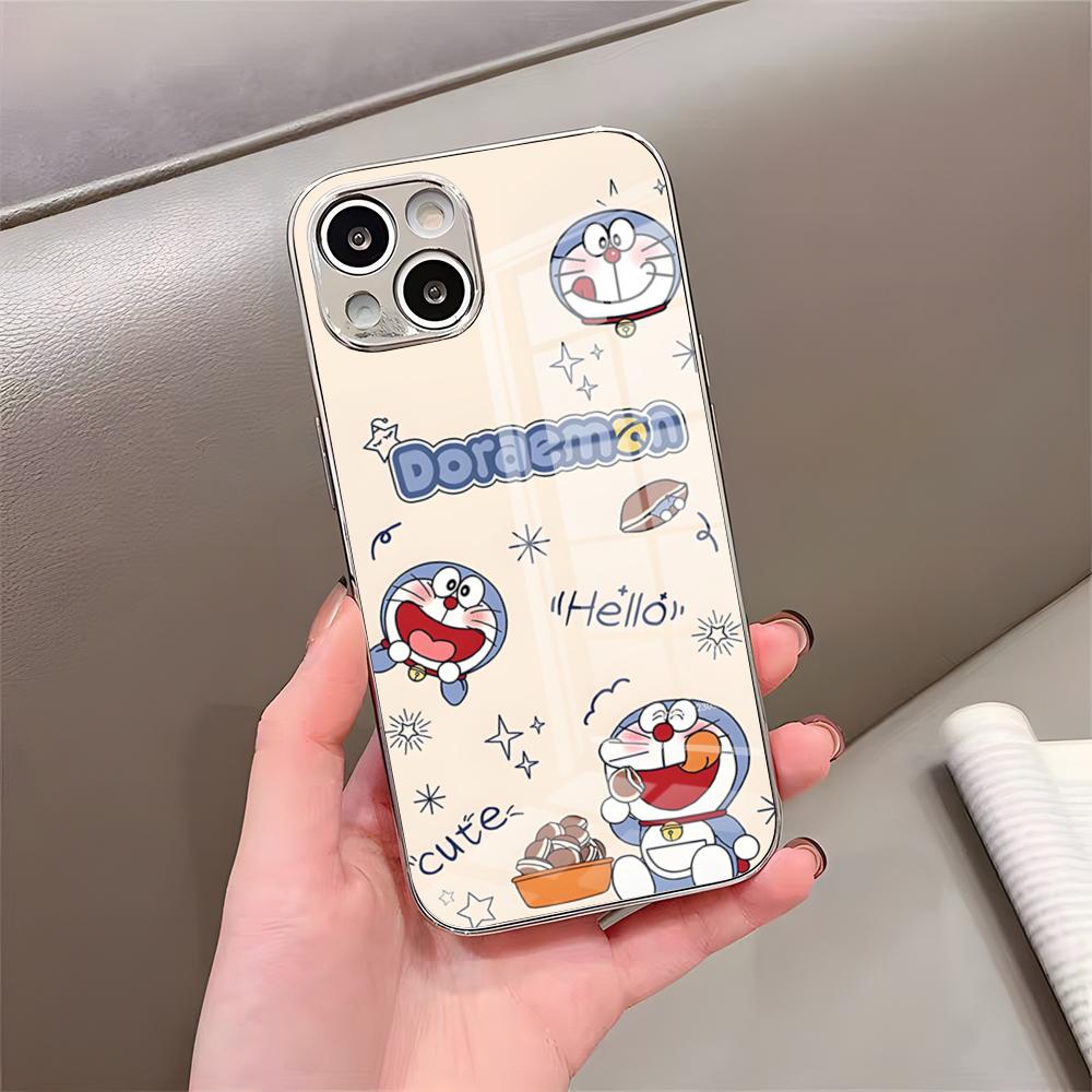 Cute C-Cartoon-D-DoraemonS Phone Case For IPhone 17 Pro Max 15 Pro 16 14 Plus 12 13 Mini 11 Pro Shockproof Electroplated Glass