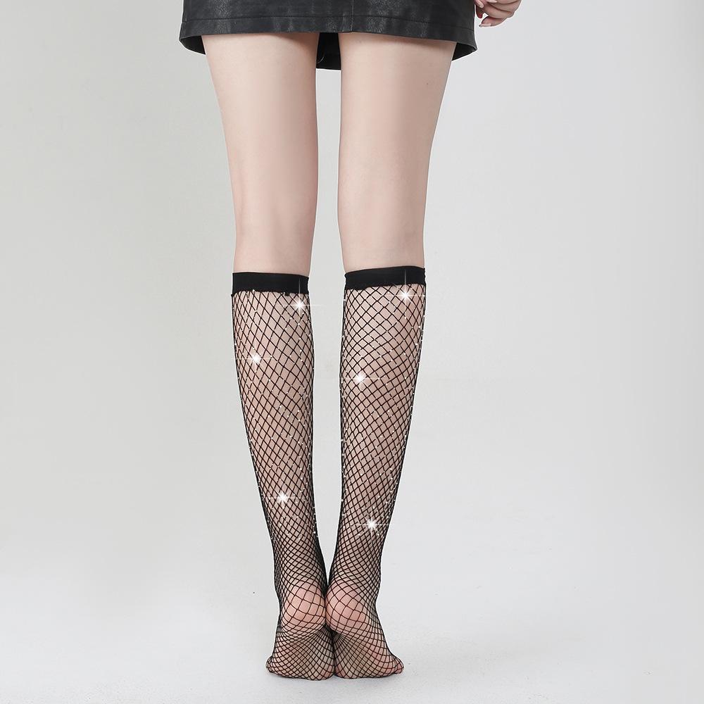Sparkly Fishnet Short Socks - European & American Style, White Diamond Accents, TZ5006