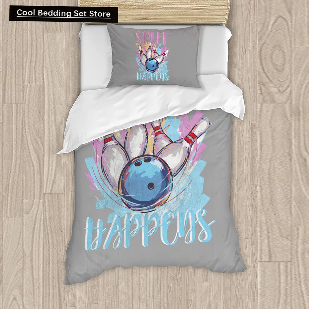 Bowling King Queen Double Duvet Cover Teens Sports Games Theme Bedding Set Starry Sky Comforter Cover Blue Polyester Quilt Cover