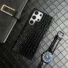 Роскошный кожаный чехол для телефона с леопардовым узором из крокодиловой кожи и углеродным волокном для Samsung GalaxyS22 Ultra S23 S24 Plus, черная задняя панель, чехол для Huawei Mate60 RS Pura70 Pro