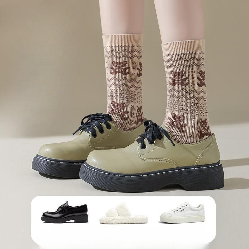 Ретро-цветные гольфы с высоким голенищем для женщин на осень и зиму и гольфы средней высоты из гребенного хлопка с махрой для женщин на весну и осень