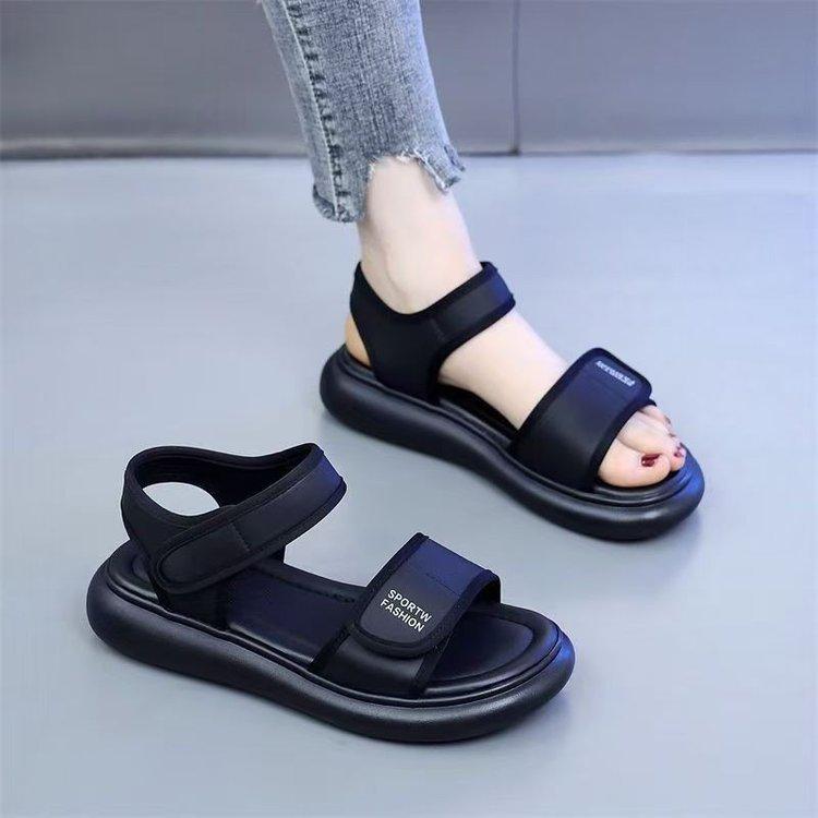 Спортивные сандалии женские 2025 лето новые на плоской подошве с мягкой подошвой нескользящие дорожные пляжные туфли беговые на липучке повседневные туфли