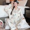 "Korean Ins-Style Imitation Silk Pajamas: Women's Long-Sleeve Cute Bear Dot Set"
