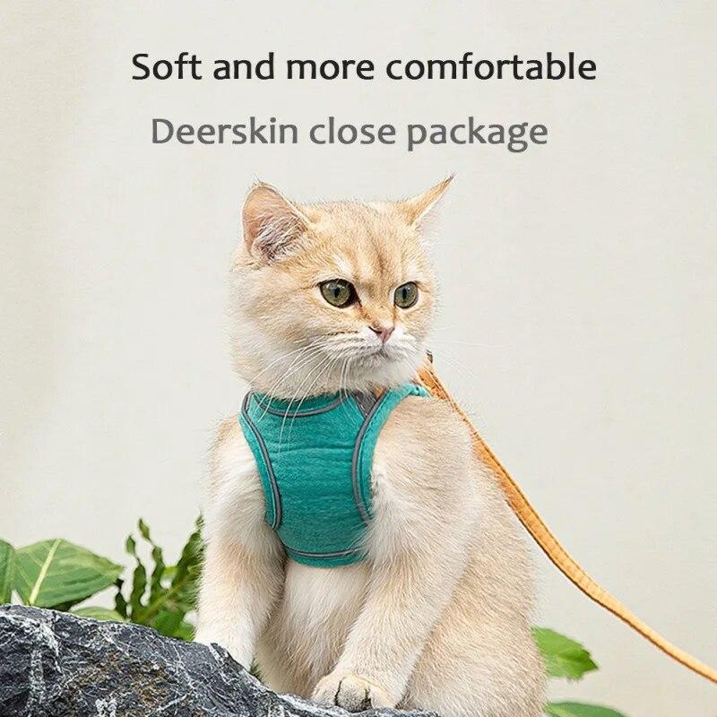Cat Harness Leash Set Suede Adjustable Comfort No Pull Puppy Vest Harnesses Walking Pet Chest Strap For Cats Dogs Outdoor