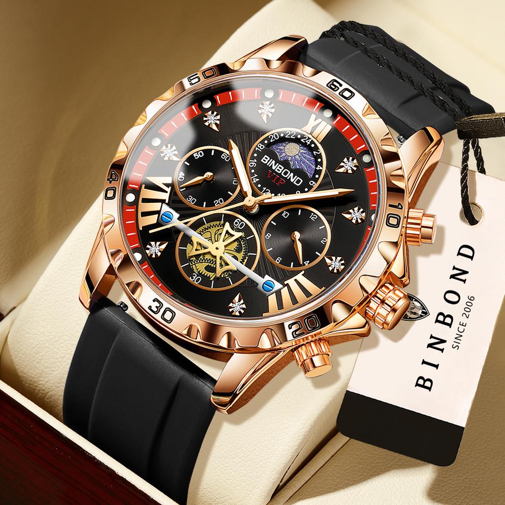 BINBOND Luxury Quartz Watches For Men Luminous Waterproof Chronograph Men's Watch Wristwatch Sturdy Sports Stopwatch Reloj
