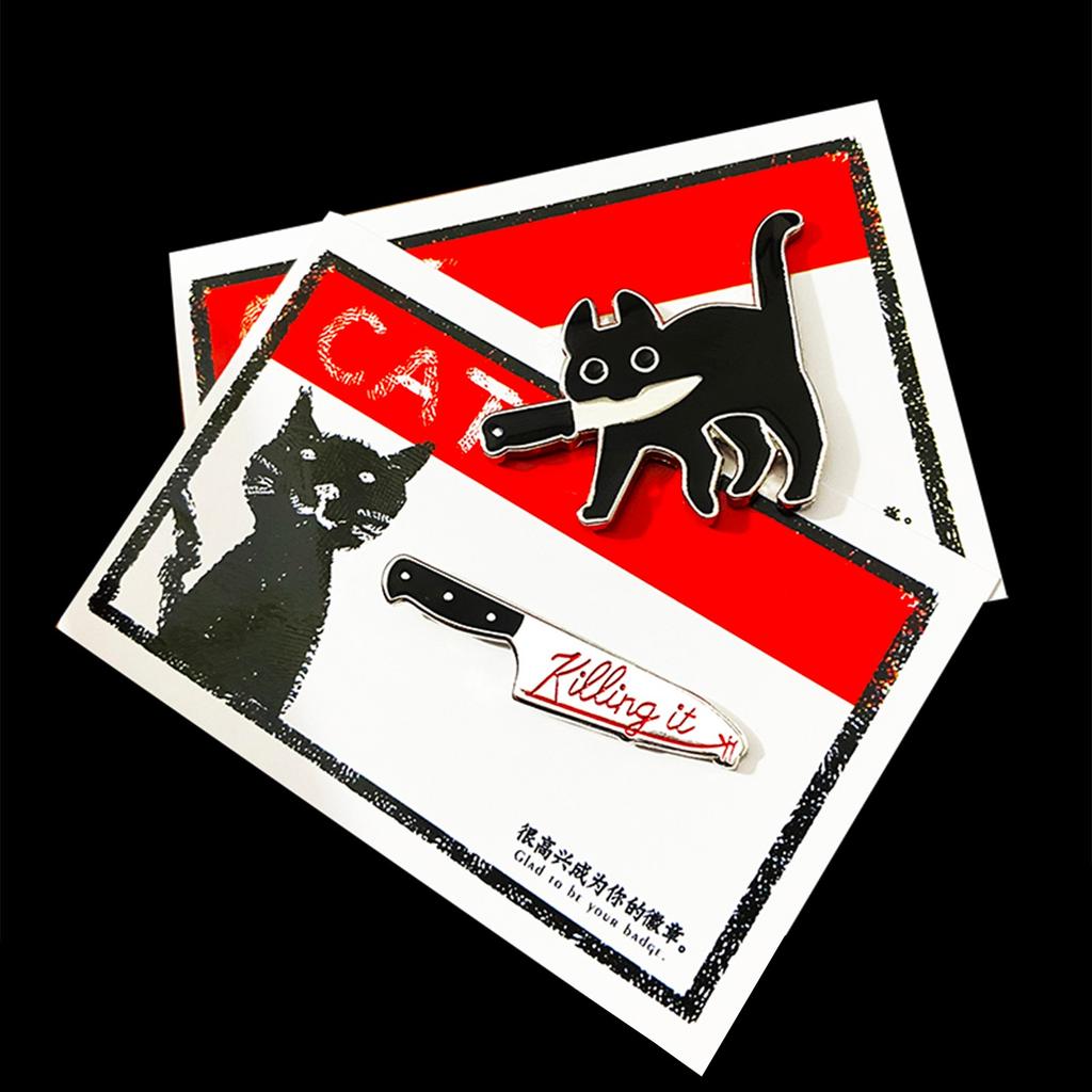 Креативная мультяшная черная кошка в форме популярной эмалированной булавки, значок на лацкан, брошь, забавная