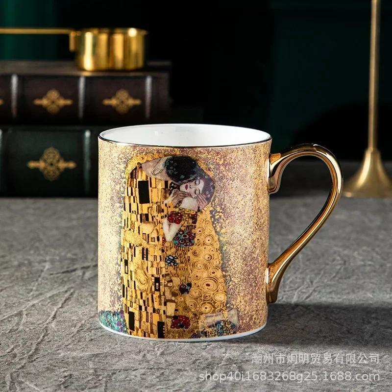 Klimt Kiss Bone China Кружки Кофейные чашки с ложкой Фарфор Густава Климта Свадьба День рождения Подарки Офис Бытовая посуда