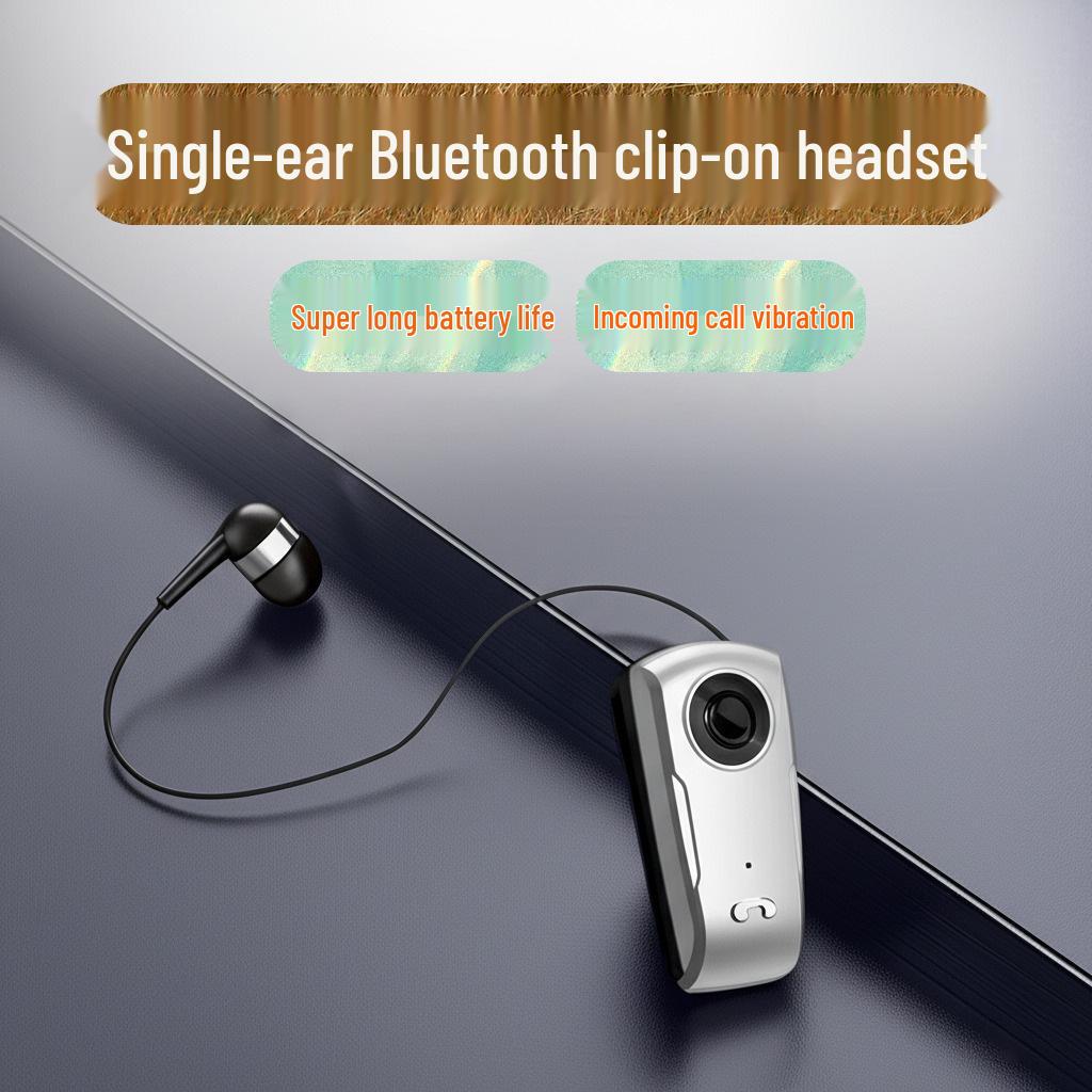 Clip-On Bluetooth Headset with Digital Display, Stereo Sound, Long Battery Life, and Retractable Cable