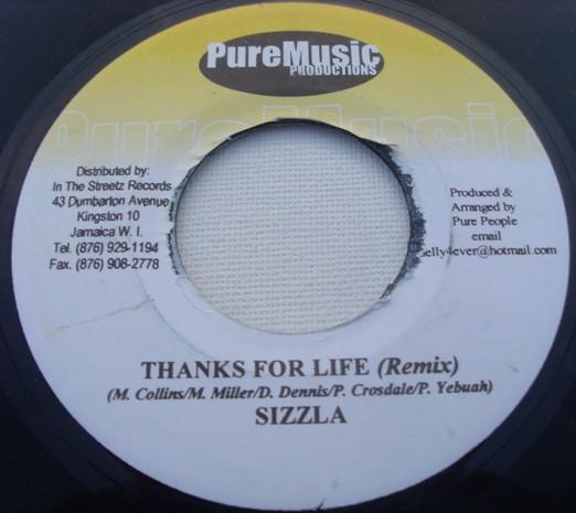 7inch Record SIZZLA / KANANGA - Thanks For Life (Remix) / Herbalist NONE Pure Music Prod Jamaica Reggae, Ska & Dub Used