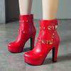 Fashion Platform Boots Women Sexy Rivets Ankle Boots For Women Red Yellow White Black Short Party Shoes Lady Large Size Footwear