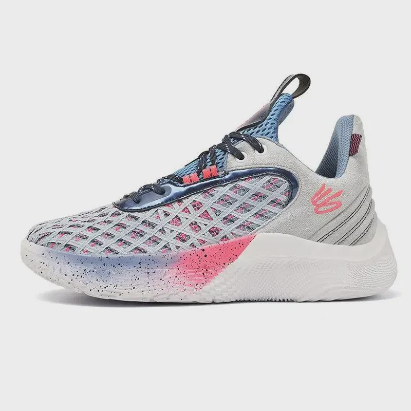 Curry 10 Basketball Shoes: Blue & Pink Youth Sports Shoes with Traction Sound - Ideal for Teen Athletes.