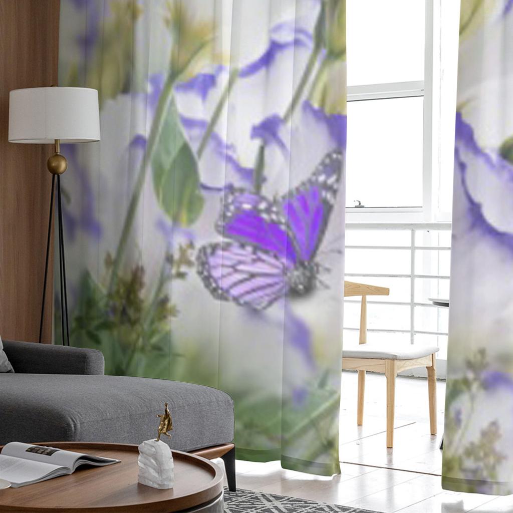 Roses And Butterfly Floral Flower Purple Tulle Sheer Curtains for Living Room Bedroom Kitchen Decoration Voile Organza Curtains