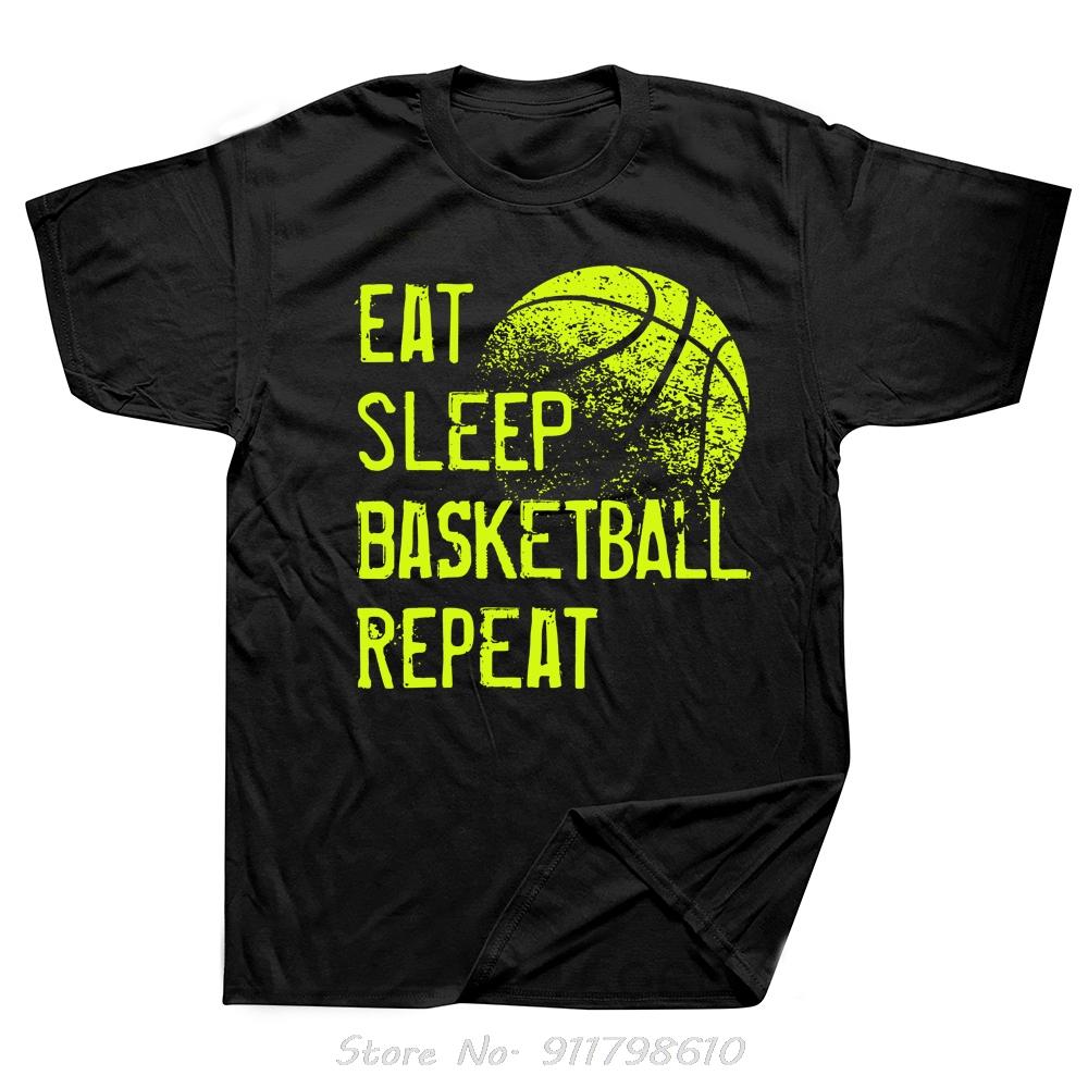 Funny Oversized T-shirt Eat Sleep Basketball Repeat Mens Clothing Streetwear Cotton Tshirt Birthday Gifts Summer Fitness T Shirt