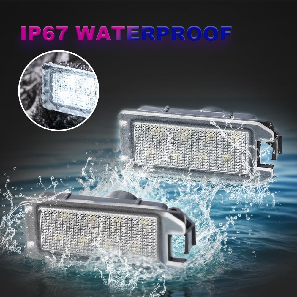 2Pcs LED License Plate Light Lamp Assembly For Jeep Grand Cherokee 2014 2015 2016 2017 2018 Fiat 500 2013- Super Bright 6000K Xenon White Rear Tag