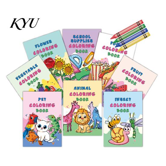 Travel Activities for Toddlers 8PCS Children's Cartoon Coloring Book, Animals/Fruits/Vehicles/Fairy Tale Characters Theme, Thickened Ink-proof