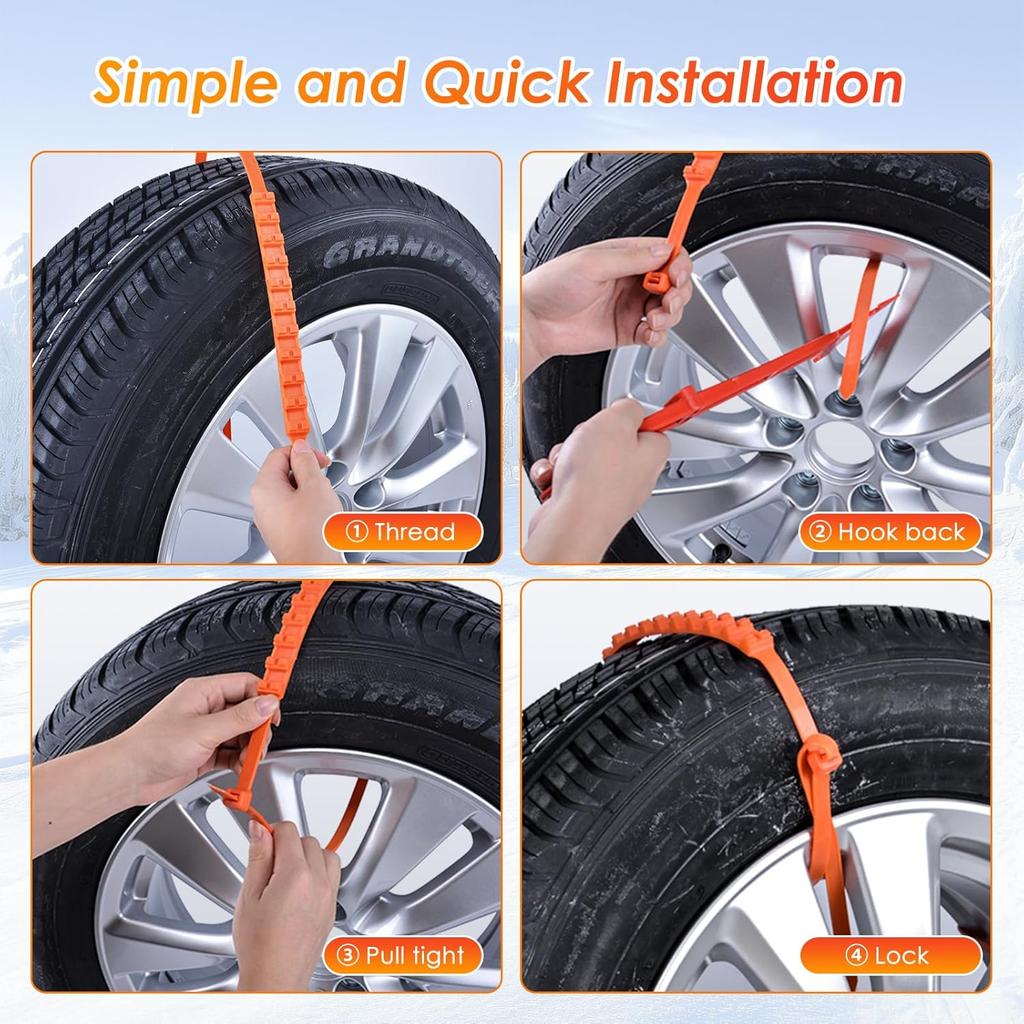 12 Pcs Snow Tire Cha - Portable Plastic Non-Slip Anti-Skid Traction Cables For Winter Driving/Fits Most Cars, SUV & Trucks/Emergency Use/Easy To Tall
