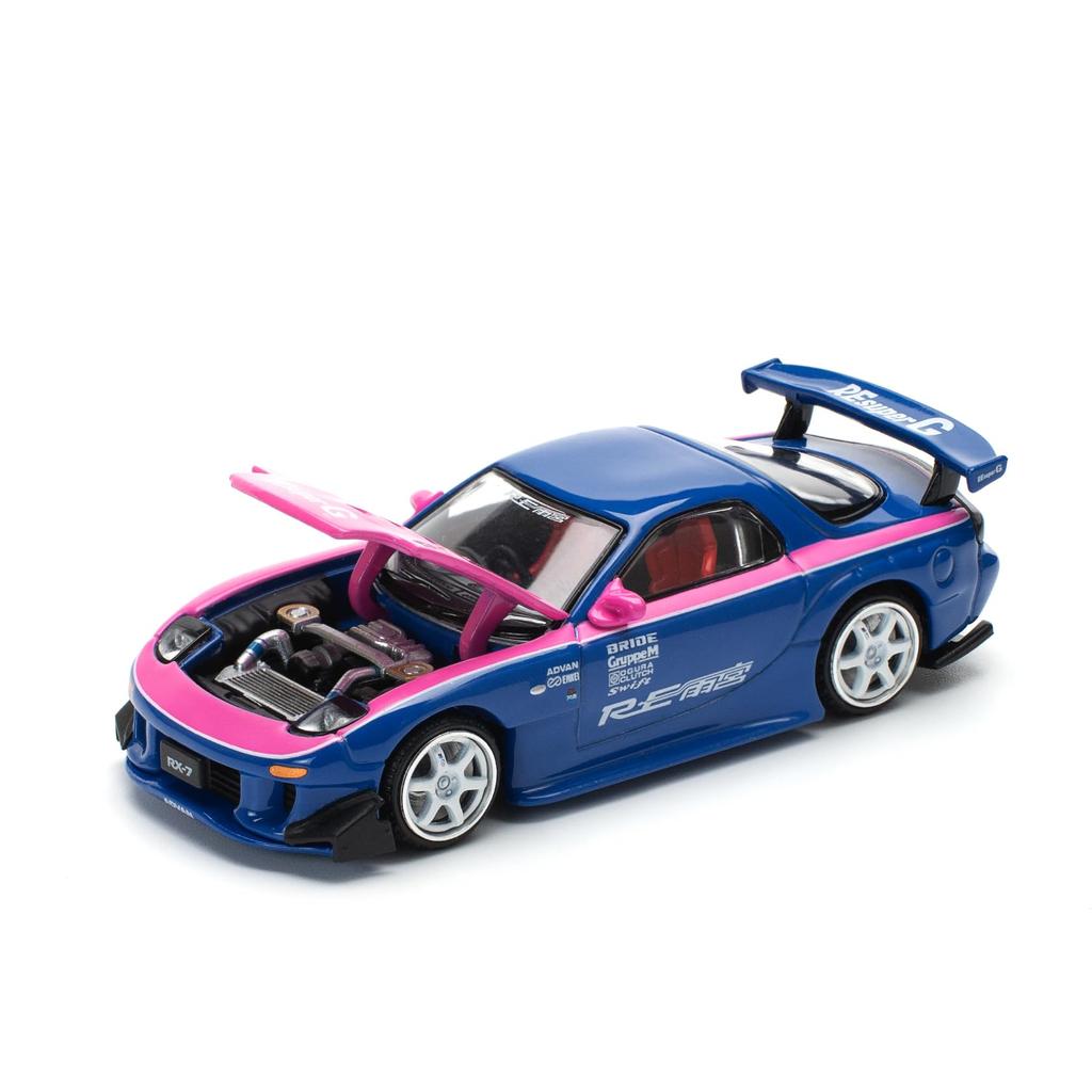 POP RACE Mazda RX7 Amemiya Сине-розовый Готовая модель PR640240 1/64 RE