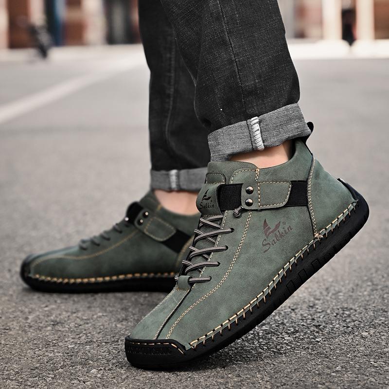 New 2025 Handmade Leather Men Boots Man Breathable Casual Leather Shoes Design Sneakers Men Ankle Boots Breathable Outdoor Boats