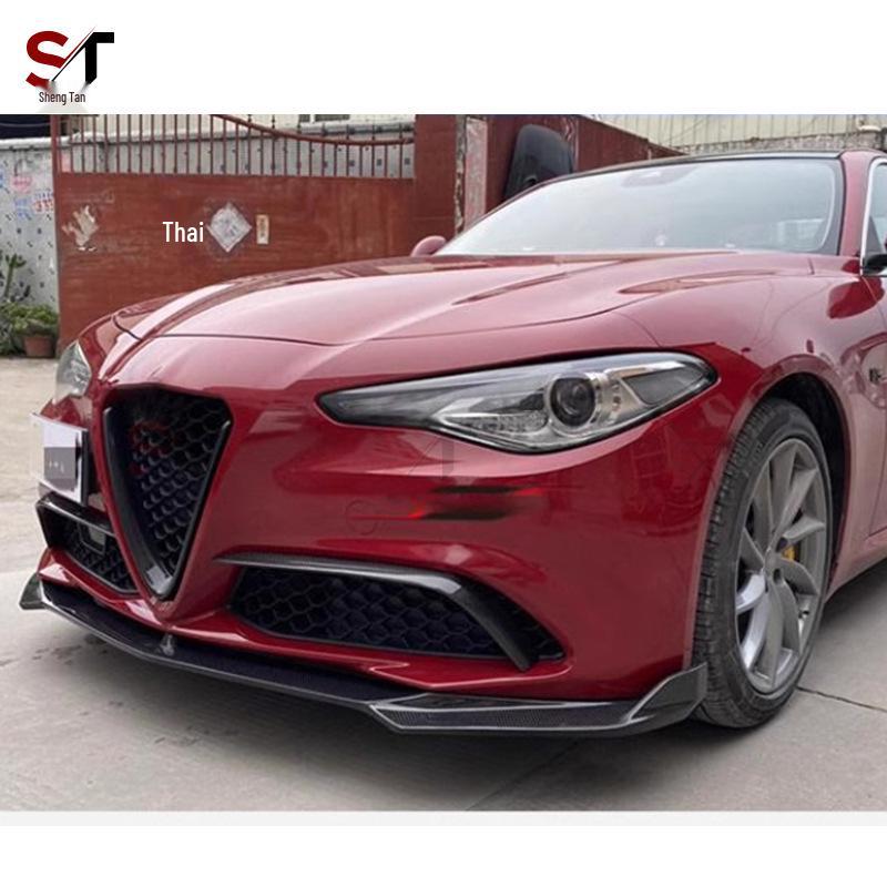 Carbon Fiber Front Bumper Canards and Fog Light Set for Alfa Romeo Giulia.
