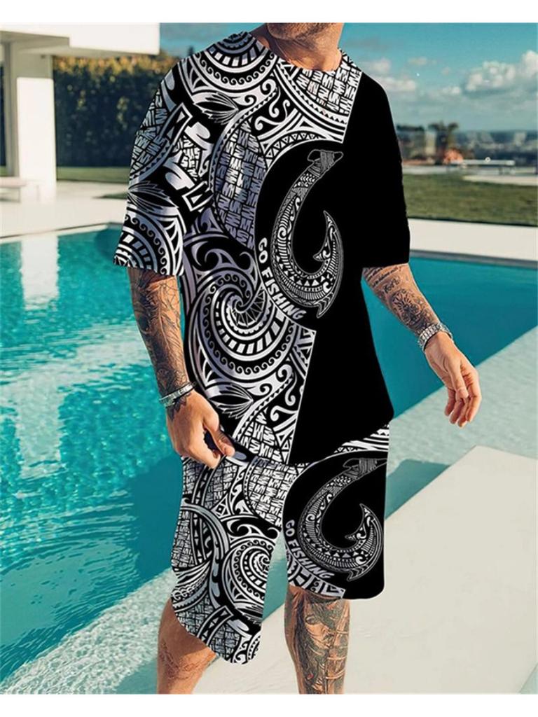 Summer Men's Tracksuit Oversized Clothes Two Pieces Set Vintage Casual Streetwear 3D Printed Beach Set Men Tshirt Shorts Outfits