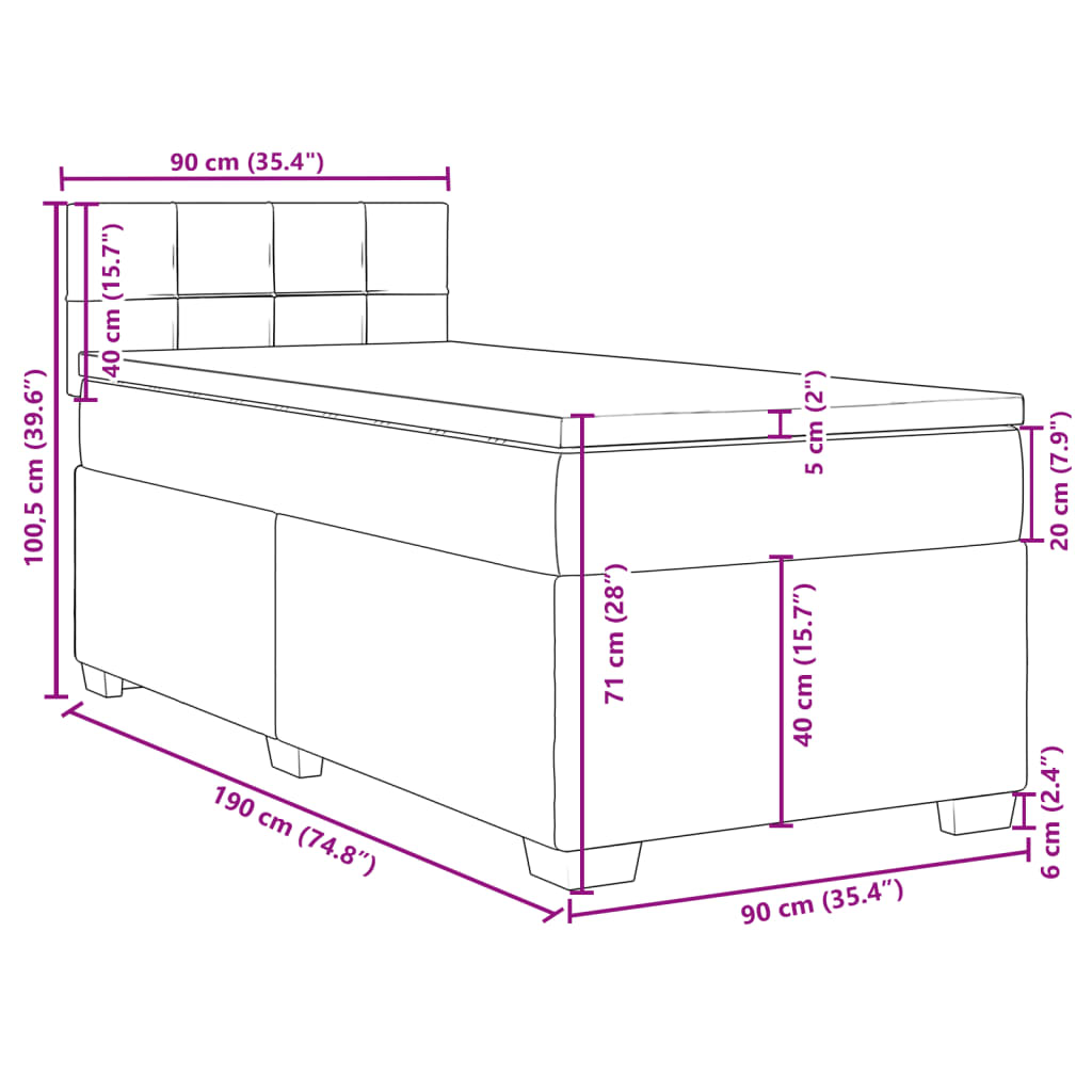 Box Spring Bed with Mattress Black 90 x 190 cm Velvet