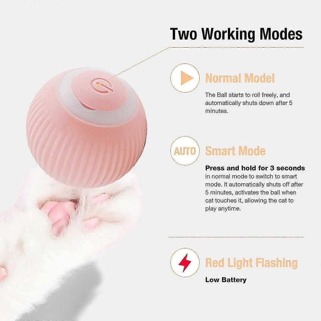 Cat Toy Electric Cat Ball with LED Light Automatic 360 Degree Rollball Interactive Cat Toy USB Rechargeable Electric Cat Balls for Cats (Pink)