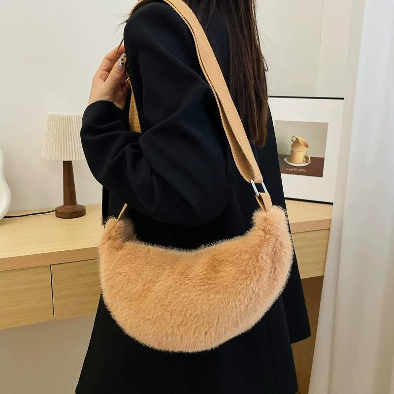 Yogodlns Женская плюшевая сумка кроссбоди Осень Зима Пушистая сумка-хобо Повседневная универсальная сумка на плечо Модная легкая сумка подмышку