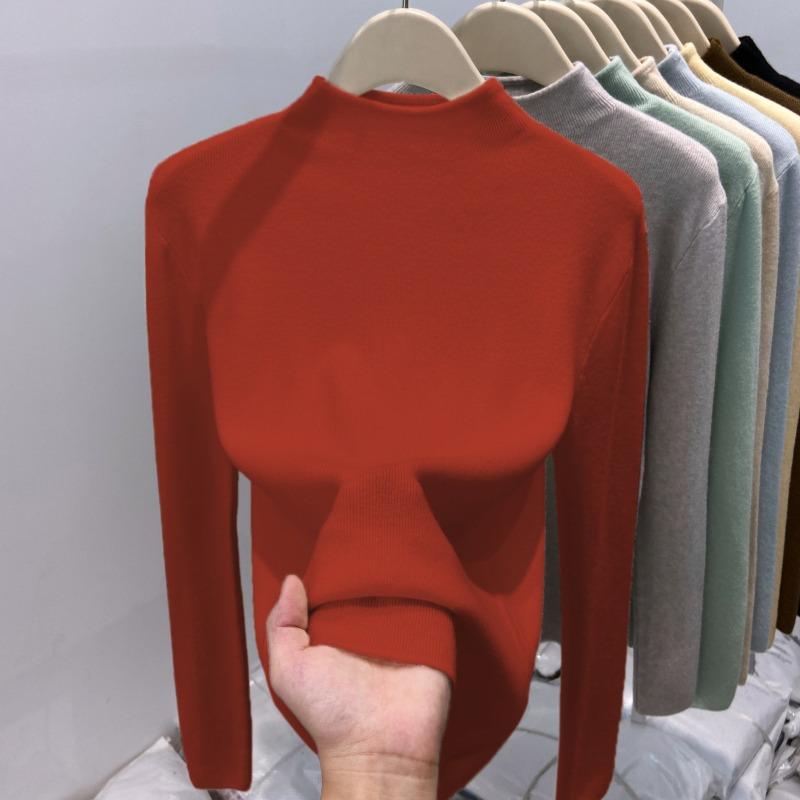 Весенний топ с полувысоким воротником, женская мягкая восковая ленивая базовая рубашка, мягкий восковой темперамент, универсальный вязаный свитер