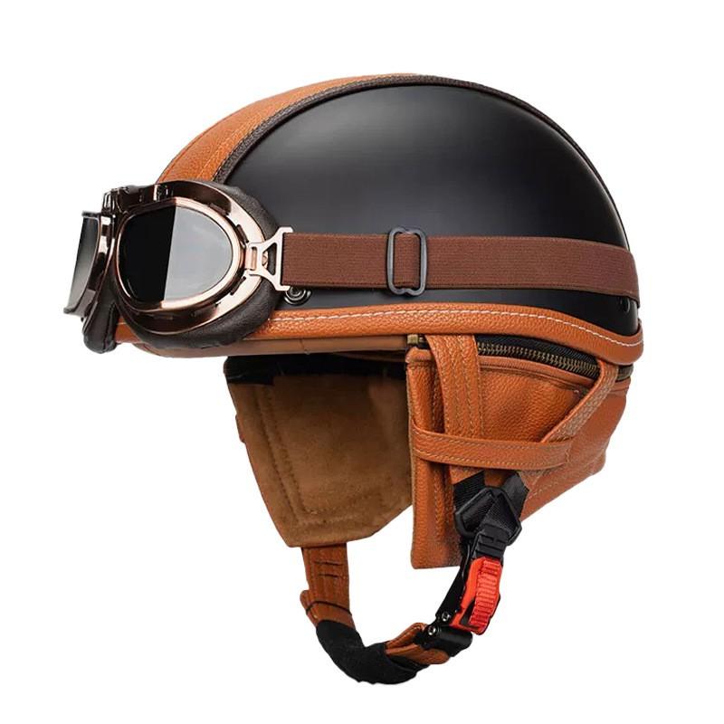 Vintage-Style Half Face Motorcycle Helmet With Flip-Up Tinted Visor Scooter Cruiser Riders