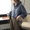 Женская рубашка с длинным рукавом и воротником в стиле French Chic 2024 - Элегантный корейский стиль, однотонная, осенняя мода