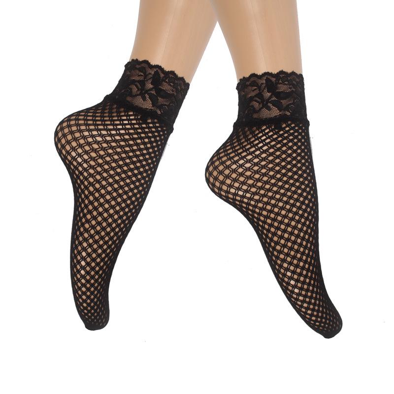 Летние кружевные носки-сетка до щиколотки Black Pearl - Дышащие, невидимые чулки больших размеров
