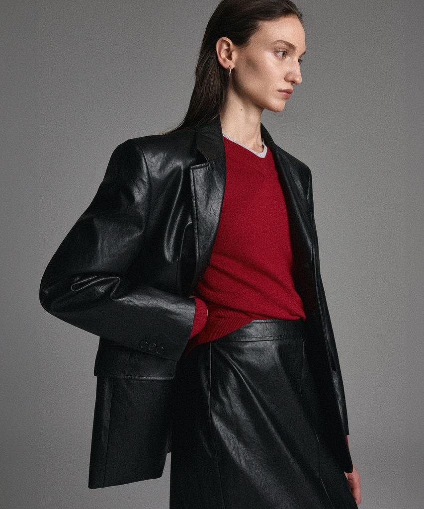TIENJITIUMEON W Faux Leather Jacket (Washed Black) Tnja6F105Bk