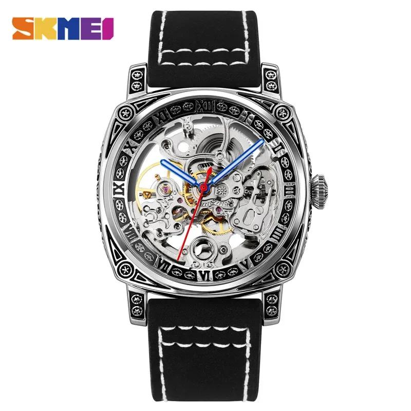SKMEI New Fully Automatic Mechanical Watch Stainless Steel Mesh Belt Waterproof Gear Mechanical Men's Watch reloj hombre
