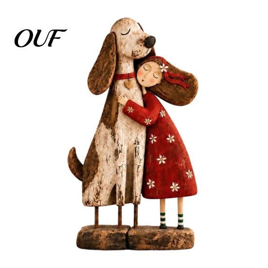 Handmade Keepsake for Special Occasions Girl And Pet Figurine, Cat/Dog Statue, Distressed Resin Friendship Whimsical Animal Figurine Garden Sculpture