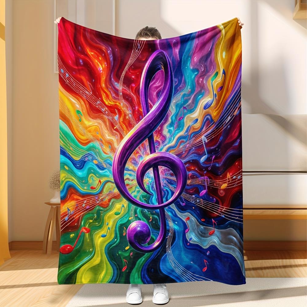 Painted musical note pattern Flannel printed blanket suitable for all seasons suitable for living room office sofa and travel