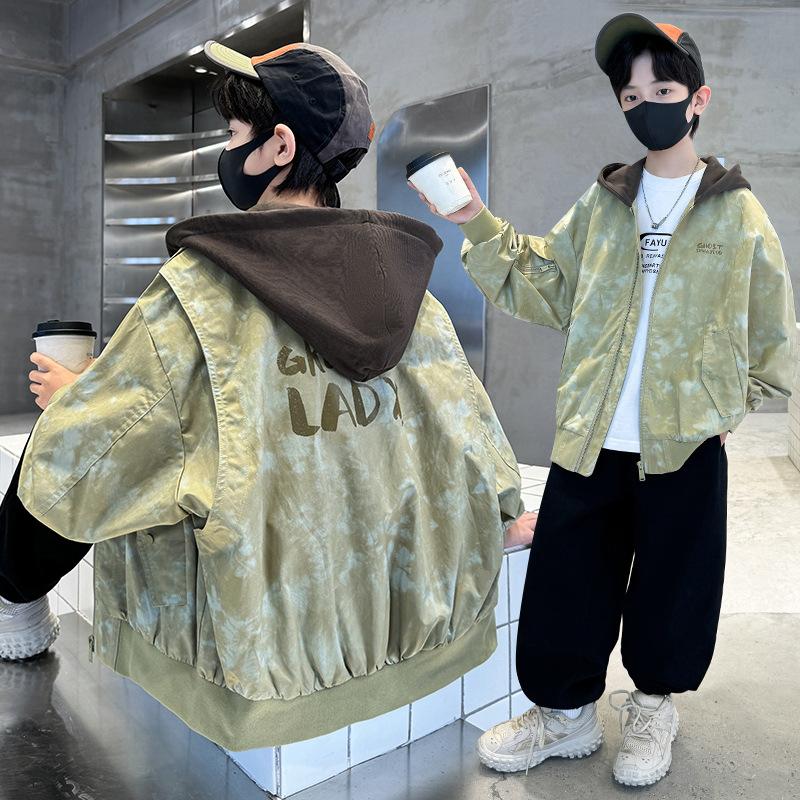 Boys Fake Two Coats Spring and Autumn Children Handsome Jacket