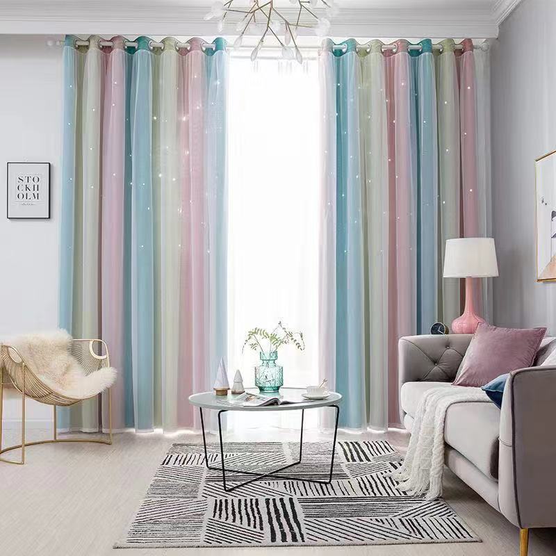 Затемняющие шторы для гостиной, звездные полые украшения, тканевые шторы для окон, тюль, двухслойные занавески для спальни, домашний декор
