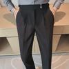 Men’s Autumn Trend British Style Slim Fit Nine-Point Suit Trousers – Solid Color Casual Pants
