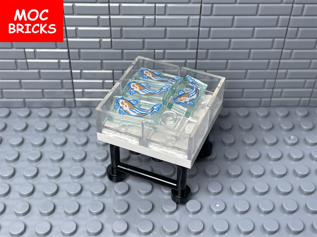 MOC Кирпичи Плитка с принтом 1x2 Рыбка Кои Мост Сцена Город Модель Аксессуары Собранные Строительные Блоки Игрушки Подарок для Детей