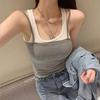 Summer New Korean Style Sexy Hottie Slim Fake Two-piece Color Matching Camisole for Women To Wear Inside and Outside The Top