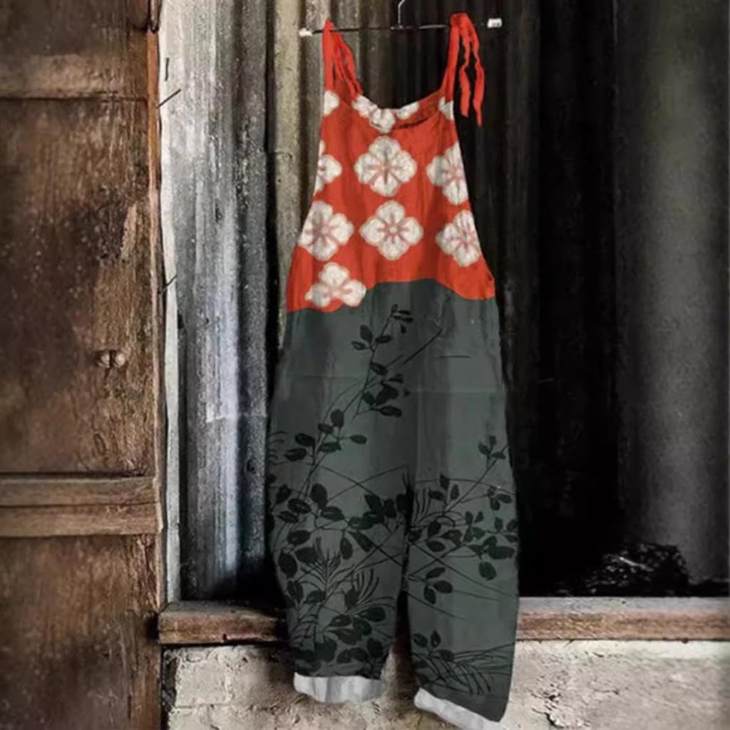 VIONA Suspenders Jumpsuits Women Print One Piece Pocket Overalls Sling Long Pants Casual Loose High Waist Rompers Y2k Streetwear