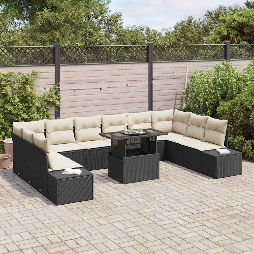 Garden Sofa Set with Cushions 11 pcs Black and Cream