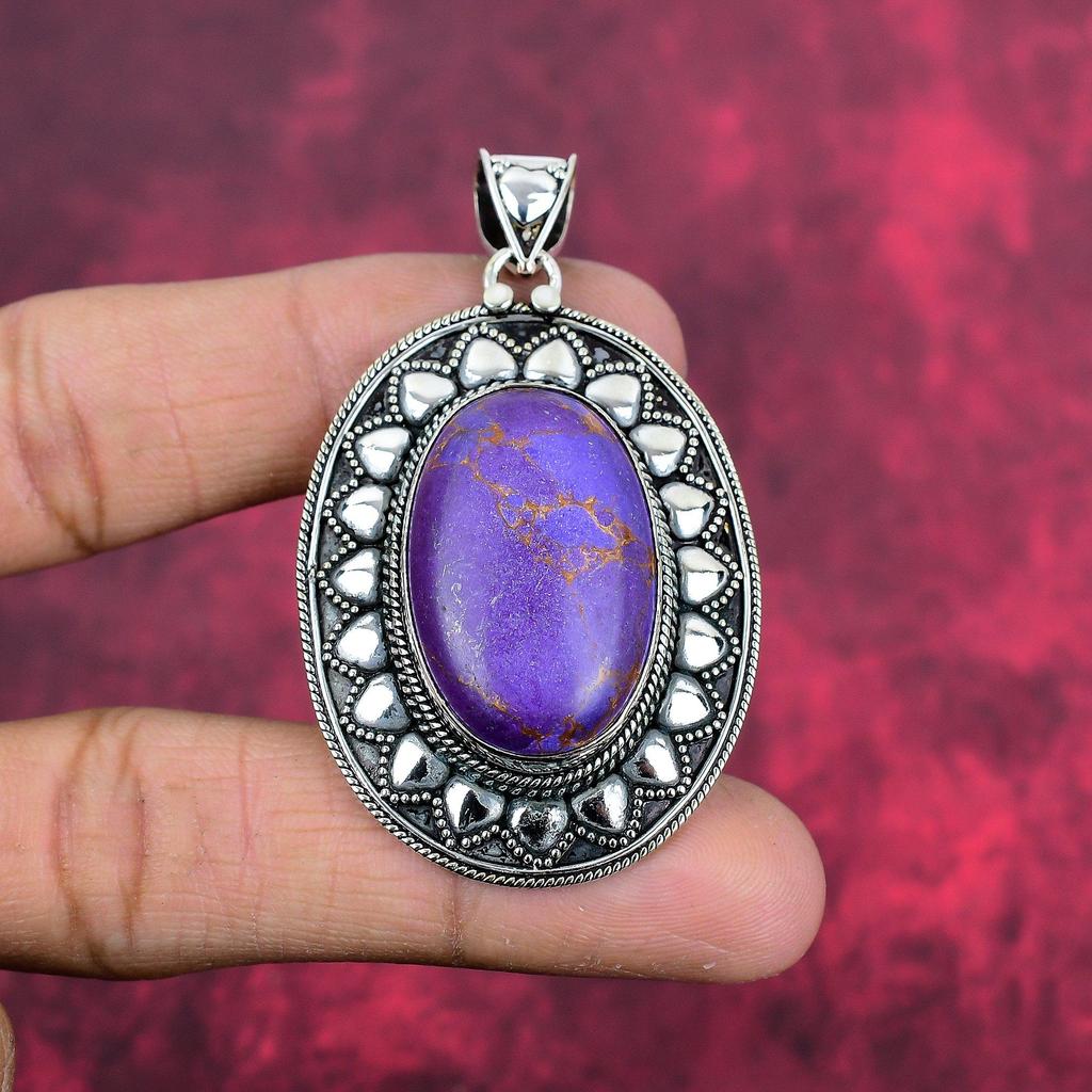 Подвеска из фиолетовой меди и бирюзы, ювелирные изделия из стерлингового серебра 925 пробы, подвеска из драгоценных камней, подарок для ее изысканных ювелирных изделий ручной работы