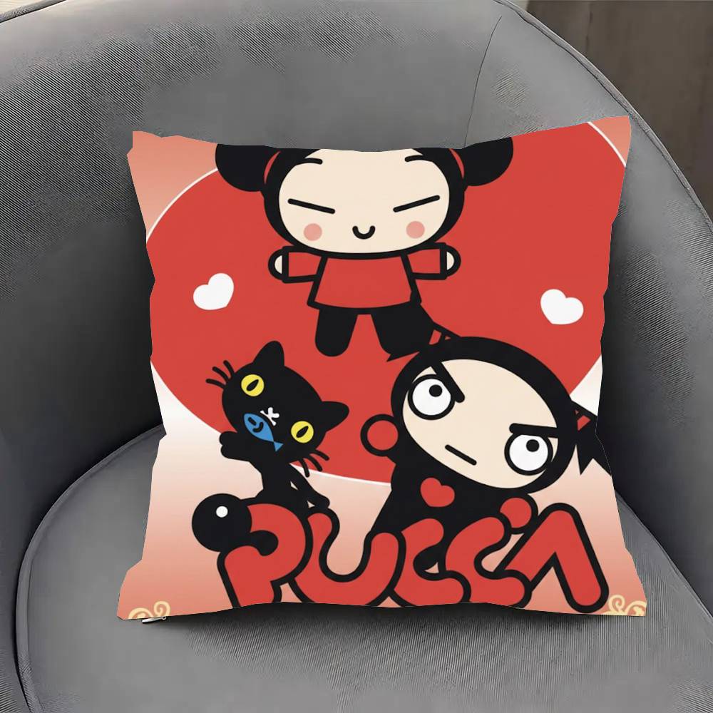 PPucca Cute Cartoon Pillow Case Fashion Square Pillowcase Bedroom Sofa Room Ins Decoration Leisure