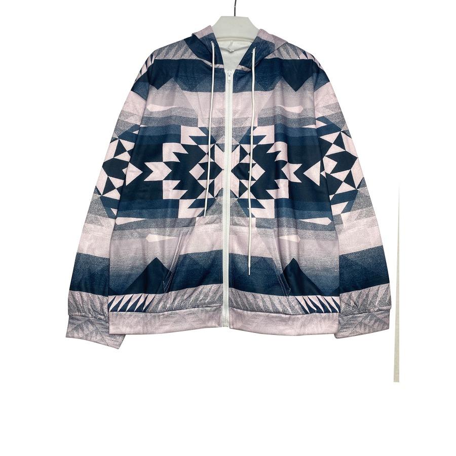 Winter Printed Hooded Sweatshirt Sportwear Coat for Women Zipper Down 3D Pocket Hoodies Autumn Women's Clothing