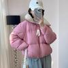 Модный брендовый пуховик женский 2024 новый модный белый утиный пух короткая куртка с капюшоном маленькая хлебная куртка