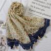 Japanese Cotton Linen Floral Color Block Scarf & Shawl - Spring/Summer